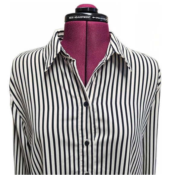 H&M Cream & Black Striped Long Sleeve Button-down Shirt Womens Medium - Picture 2 of 15
